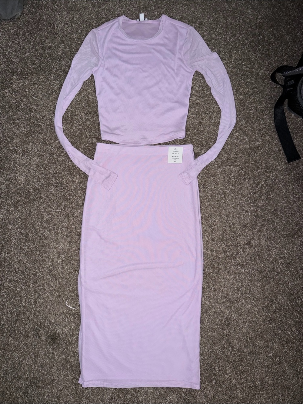 Lovers + Friends Lilac Long Sleeve Crop Top and Midi Skirt Set